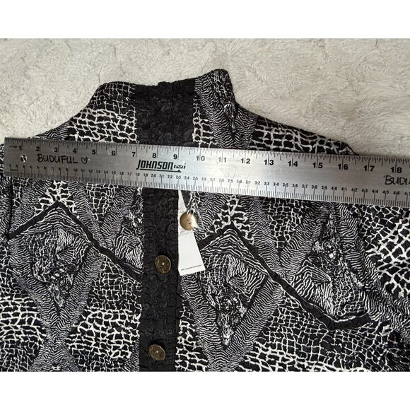 New Rossi Roma Womens Large Black White Crinkle Shirt Dress Jacket Button-Front - Picture 7 of 11